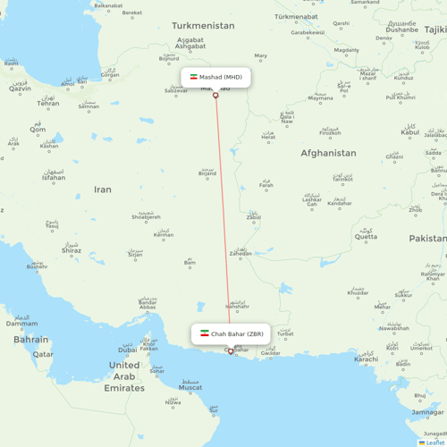AIS Airlines flights between Mashad and Chah Bahar