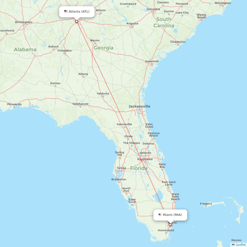 Delta Air Lines flights between Miami and Atlanta