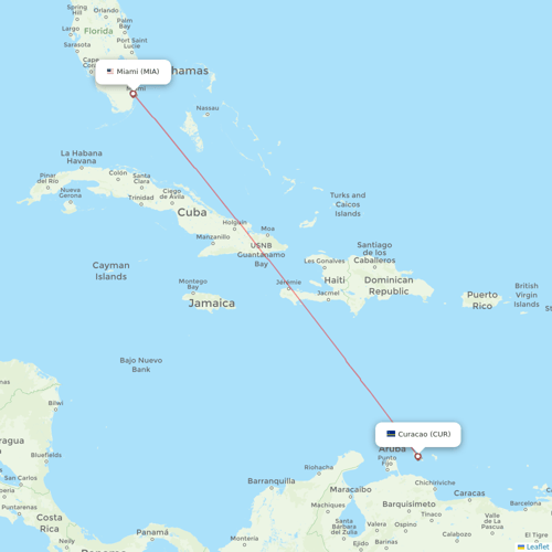 Surinam Airways flights between Miami and Curacao