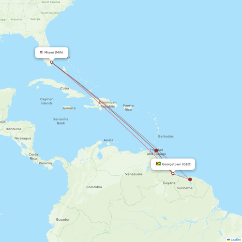 Surinam Airways flights between Miami and Georgetown