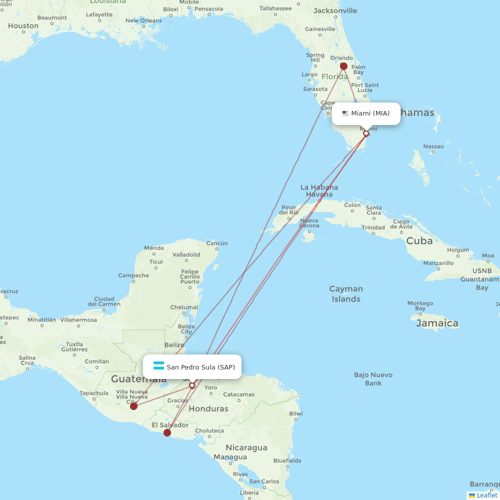 Aerolineas MAS flights between Miami and San Pedro Sula