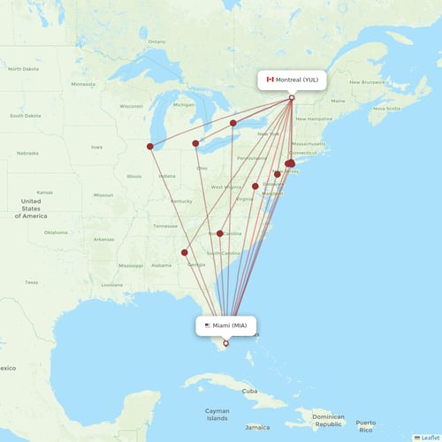 Air Transat flights between Miami and Montreal