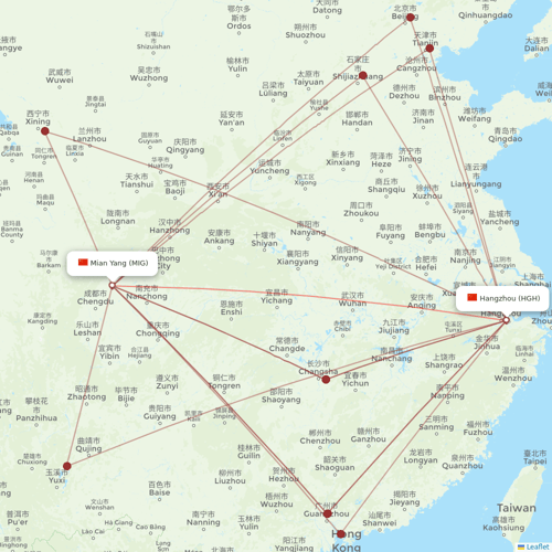Hebei Airlines flights between Mian Yang and Hangzhou