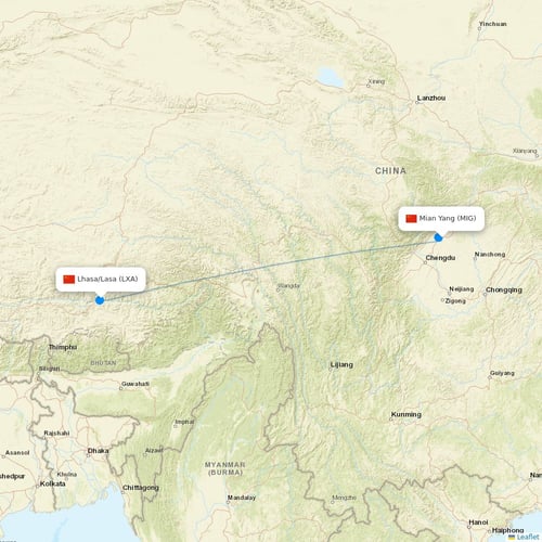 Tibet Airlines flights between Mian Yang and Lhasa/Lasa