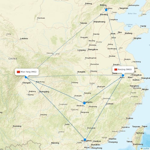 Tibet Airlines flights between Mian Yang and Nanjing