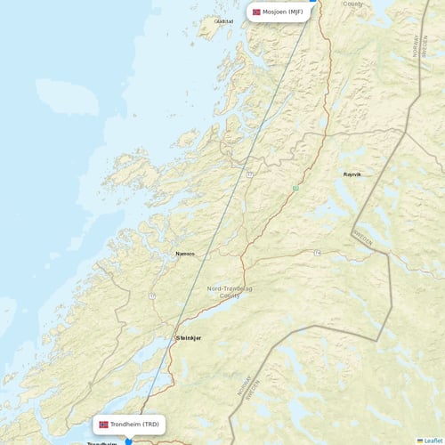 Wideroe flights between Mosjoen and Trondheim