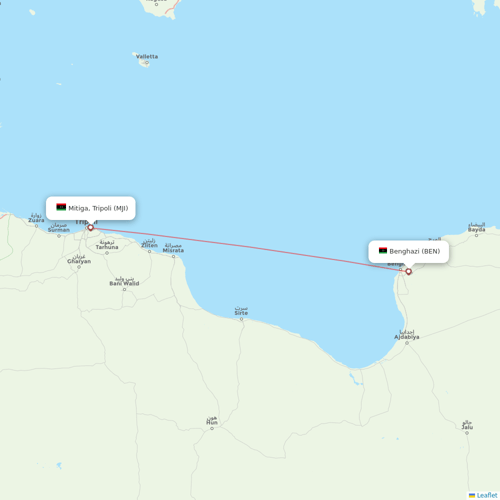 Libyan Wings flights between Mitiga, Tripoli and Benghazi