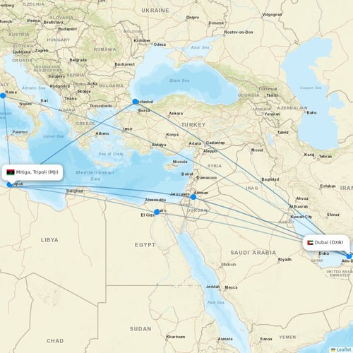 Yunnan Ying'An Airlines flights between Mitiga, Tripoli and Dubai