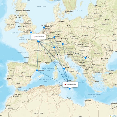 Air Malta flights between Malta and Paris