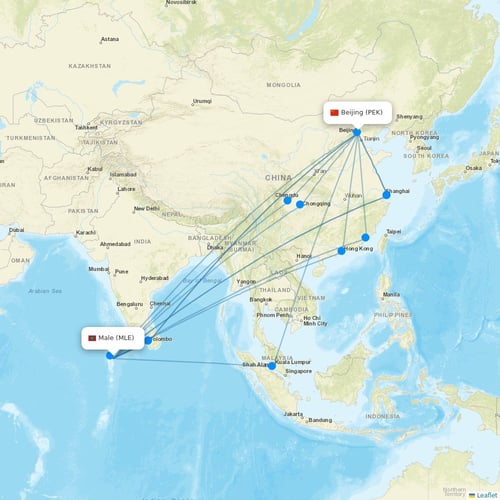 Maldivian flights between Male and Beijing