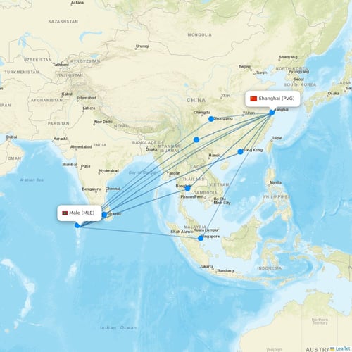 Maldivian flights between Male and Shanghai