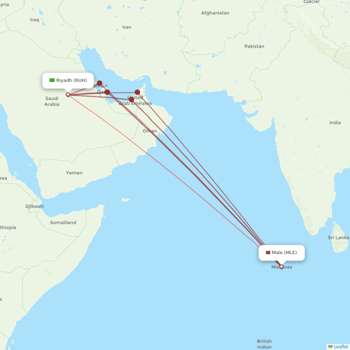 ZanAir flights between Male and Riyadh