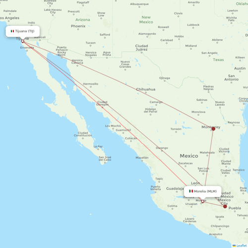 Volaris flights between Morelia and Tijuana
