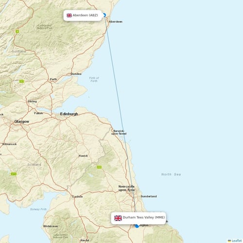 Eastern Airways flights between Durham Tees Valley and Aberdeen
