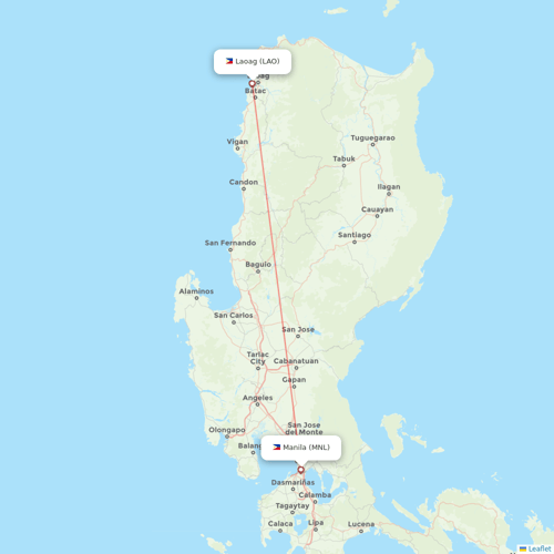 Philippine Airlines flights between Manila and Laoag