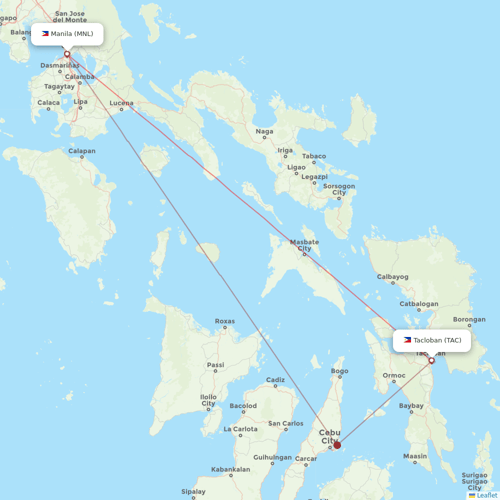 Philippine Airlines flights between Manila and Tacloban