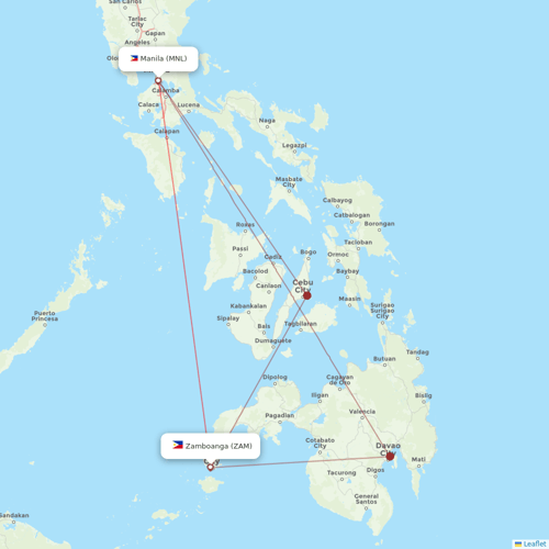 Philippine Airlines flights between Manila and Zamboanga