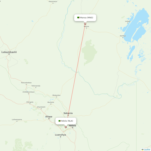 Proflight Zambia flights between Mansa and Ndola
