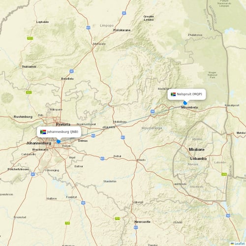 Safair flights between Nelspruit and Johannesburg