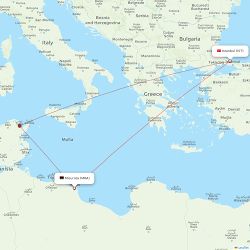 Afriqiyah Airways flights between Misurata and Istanbul