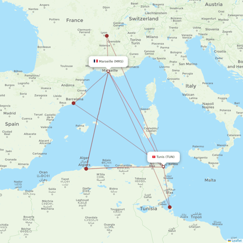 Nouvelair Tunisie flights between Marseille and Tunis