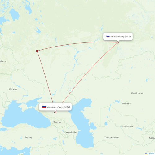 Ural Airlines flights between Mineralnye Vody and Yekaterinburg