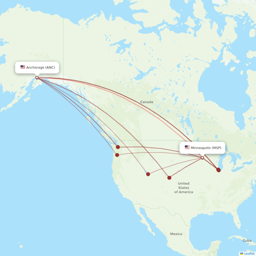 Sun Country Airlines flights between Minneapolis and Anchorage