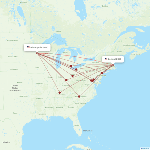 Sun Country Airlines flights between Minneapolis and Boston