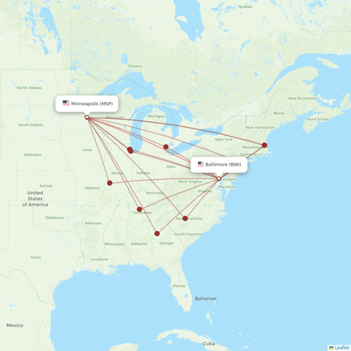 Sun Country Airlines flights between Minneapolis and Baltimore