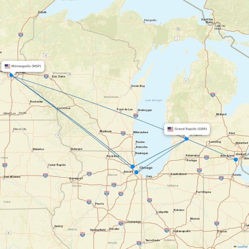 Sun Country Airlines flights between Minneapolis and Grand Rapids