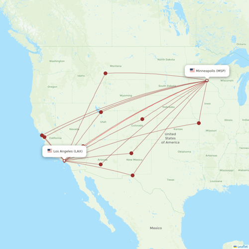 Sun Country Airlines flights between Minneapolis and Los Angeles