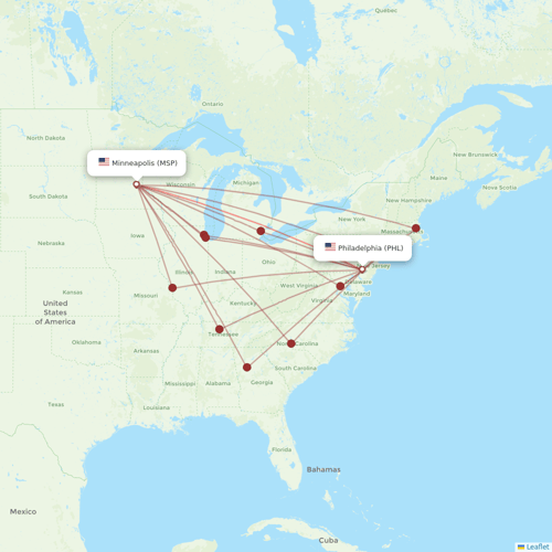 Sun Country Airlines flights between Minneapolis and Philadelphia