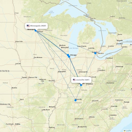 Sun Country Airlines flights between Minneapolis and Louisville