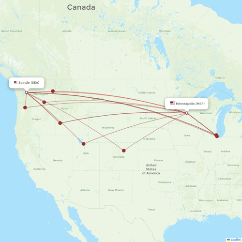 Sun Country Airlines flights between Minneapolis and Seattle