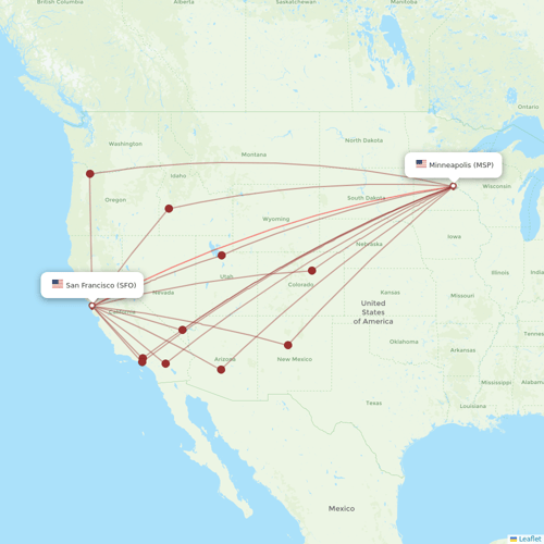 Sun Country Airlines flights between Minneapolis and San Francisco