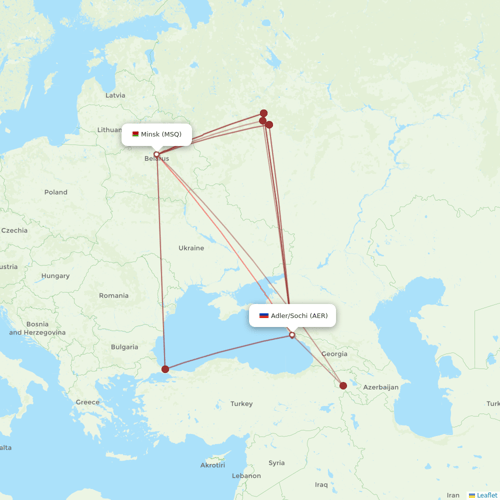 Belavia flights between Minsk and Adler/Sochi