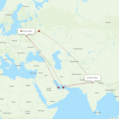 Belavia flights between Minsk and Delhi