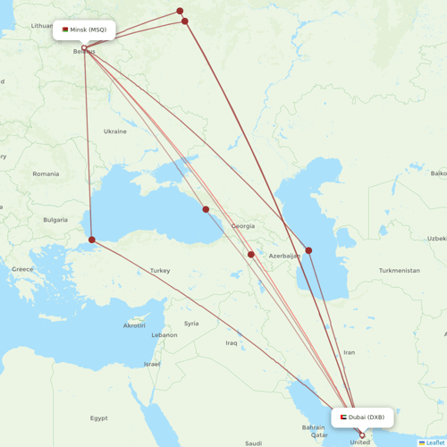 Belavia flights between Minsk and Dubai
