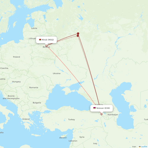 Belavia flights between Minsk and Yerevan