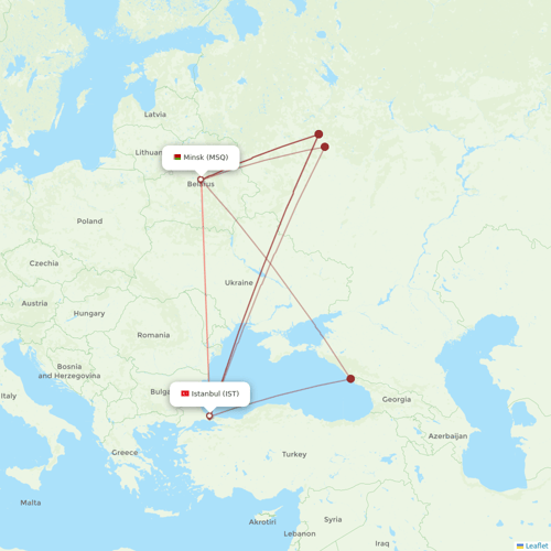 Belavia flights between Minsk and Istanbul