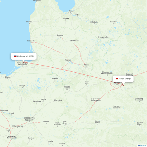 Belavia flights between Minsk and Kaliningrad