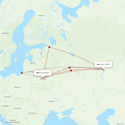 Belavia flights between Minsk and Kazan
