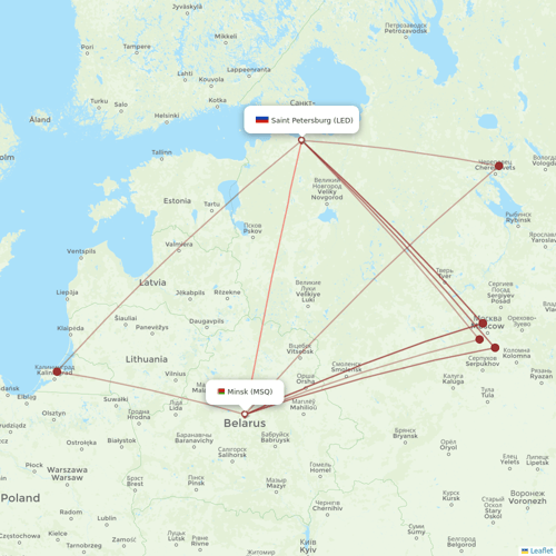 Belavia flights between Minsk and Saint Petersburg