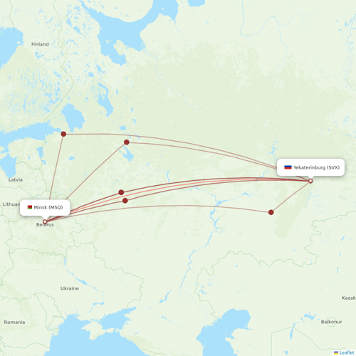 Belavia flights between Minsk and Yekaterinburg