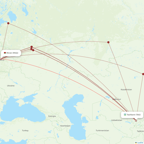 Belavia flights between Minsk and Tashkent