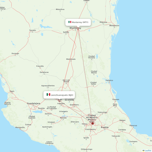 VivaAerobus flights between Monterrey and Leon/Guanajuato