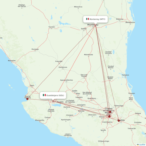 Volaris flights between Monterrey and Guadalajara