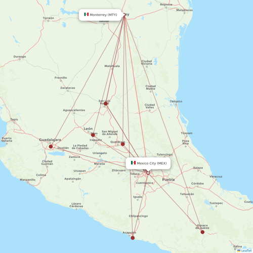 Aeromexico flights between Monterrey and Mexico City