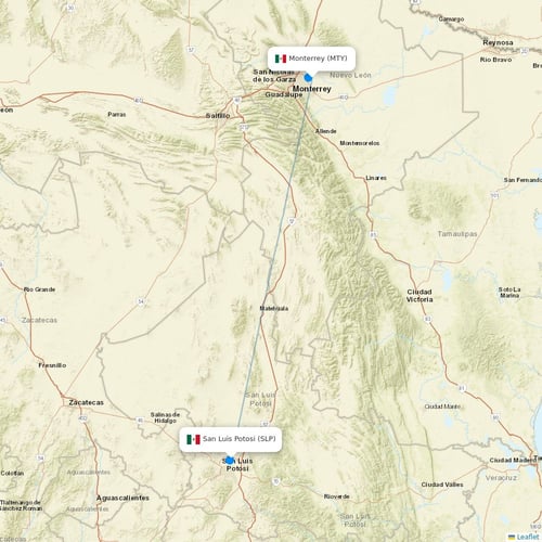 Air Midwest flights between Monterrey and San Luis Potosi