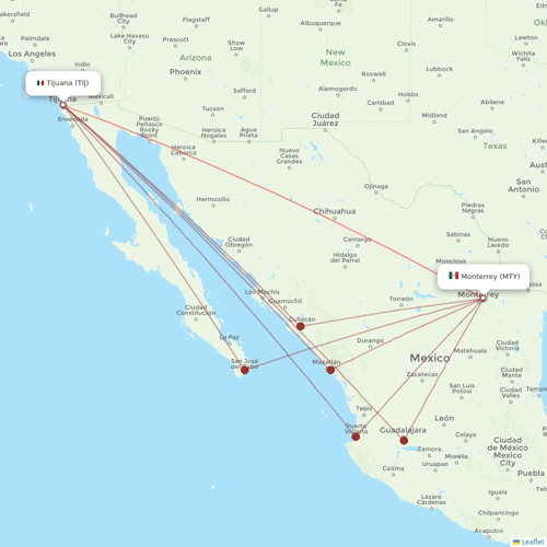 VivaAerobus flights between Monterrey and Tijuana